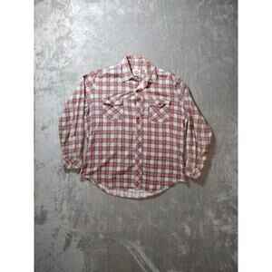 Sundance Button Front Shirt Men L 16-16 1/2 Grunge Plaid Flannel Colorblock Red